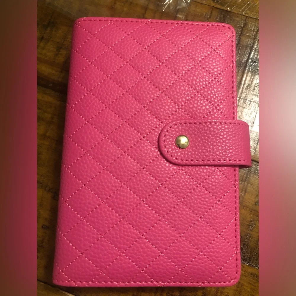 Quilted a6 barbie hot pink gold rings binder planner cover agenda organizer